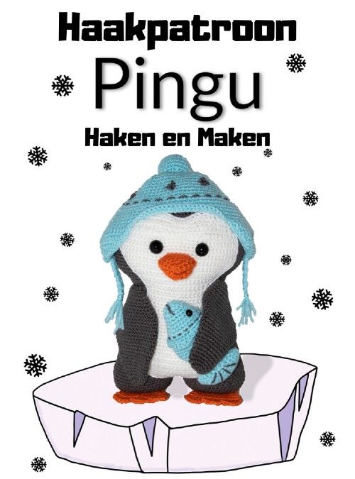 a knitted penguin sitting on top of an ice floet