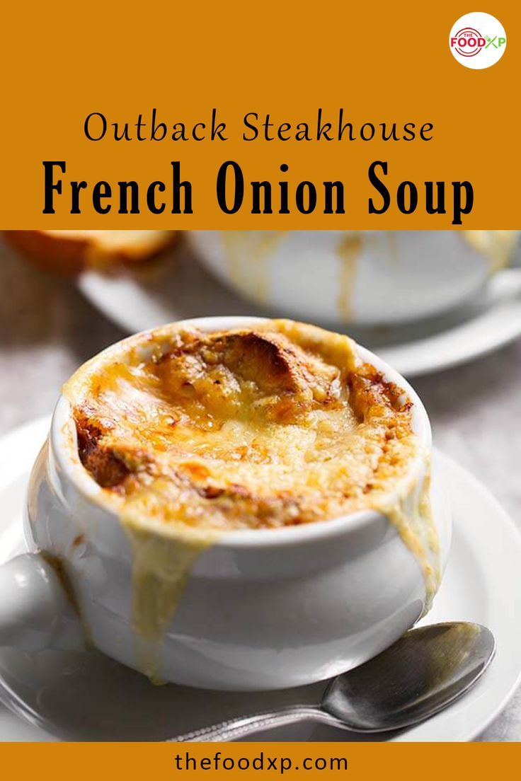 a bowl of french onion soup on a plate