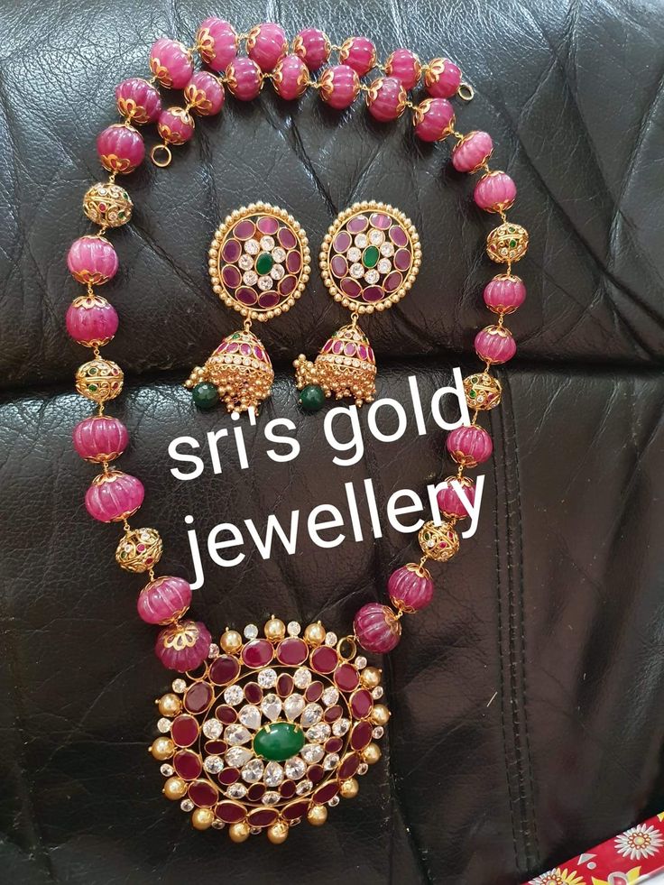 Pumpkin Beads Jewellery Indian, Pumpkin Beads Jewellery, Beads Jewellery Indian, Ruby Necklace Designs, Pumpkin Beads, Simple Beaded Necklaces, Mala Jewelry, Online Gold Jewellery, Pearl Jewelry Design