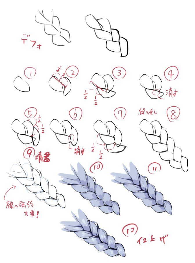 the instructions for how to draw different types of braids in chinese writing on paper