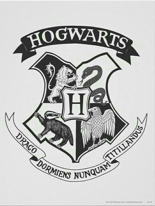 the hogwarts crest is shown in black and white