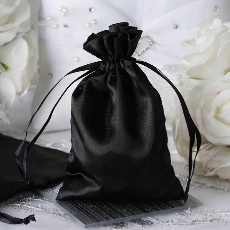 12 Pack | 4x6inch Black Satin Drawstring Wedding Party Favor Gift Bags Favor Bags Wedding, Cheap Wedding Favors, Handmade Candy, Handmade Wedding Favours, Satin Noir, Merchandise Bags, Candy Jewelry, Silk Bag, Rustic Wedding Favors