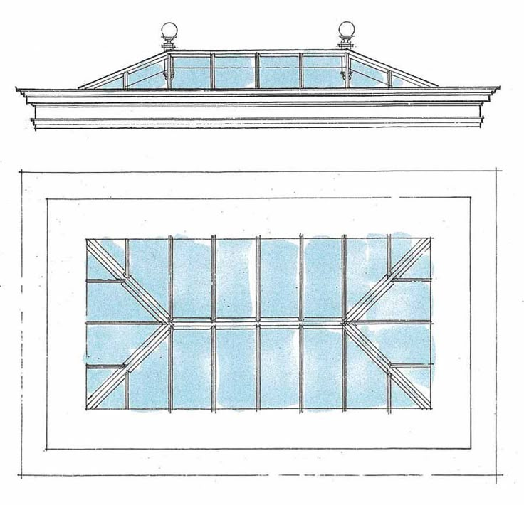 an architectural drawing of a window and roof