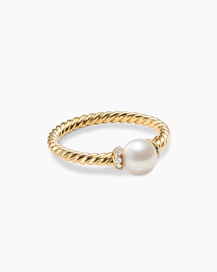 David Yurman | Petite Solari Station Ring in 18K Yellow Gold with Pearl and Diamonds, 2.3mm Gold And Pearl Wedding Ring, Unique Pearl Rings, David Yurman Rings, Jewelry Stack, Petite Jewelry, David Yurman Ring, Modern Gold Jewelry, Preppy Jewelry, David Yurman Jewelry