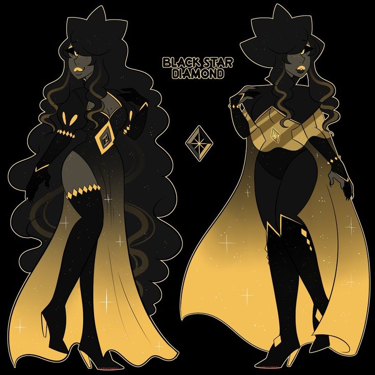 the black star diamond character is dressed in gold and black with an elaborate cape on her head