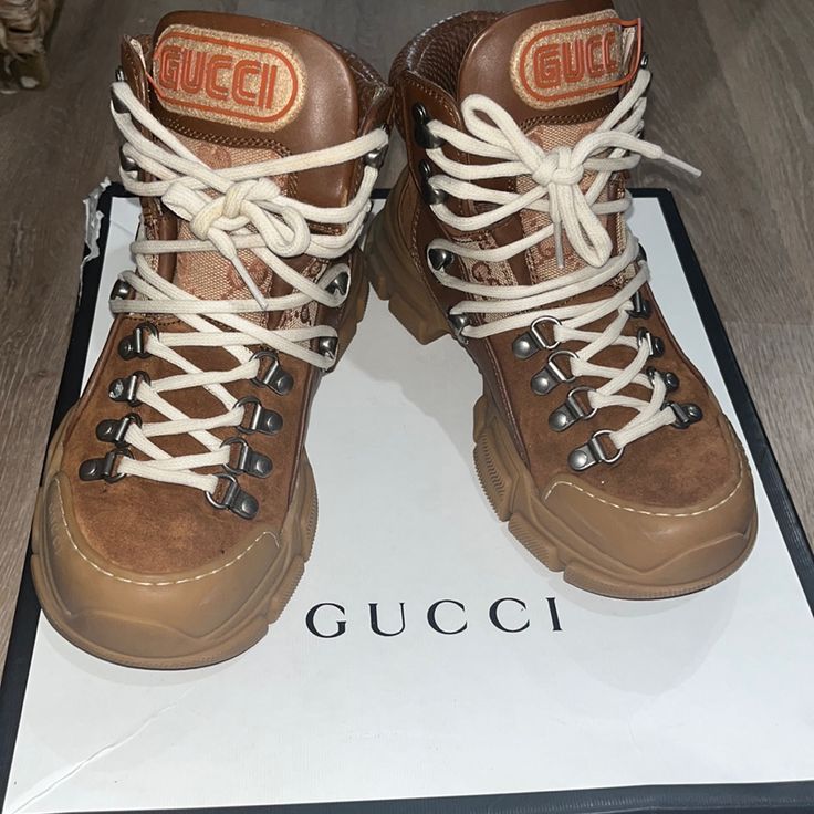 Has A Missing Letter “ I “ On The Outside Tongue Of The Left Boot And Some Peeling. Besides That, The Boot Is In Good Condition. Size: 36 1/2 Gucci Shoes Women, Hightop Sneakers, Gucci Shoes, High Top Sneakers, Gucci, Women Shoes, Boots, Sneakers, Color