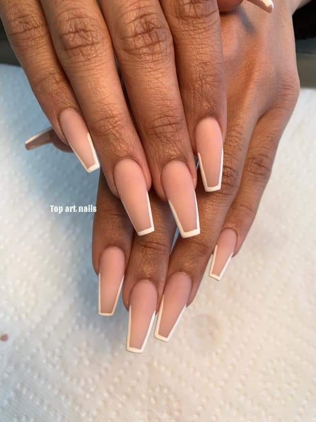 French Edge Nails, Nude Ballerina Nails Medium, Matte Coffin Nail Ideas, Nude Vacation Nails, Matte Nails French, Simple Sns Nails, Ombré Nude Nails, Matte Neutral Nails, Neutral Matte Nails