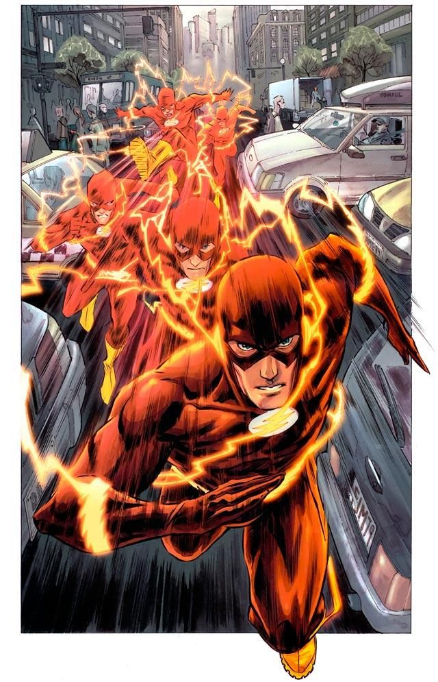 an image of the flash and his team in action on a city street with cars