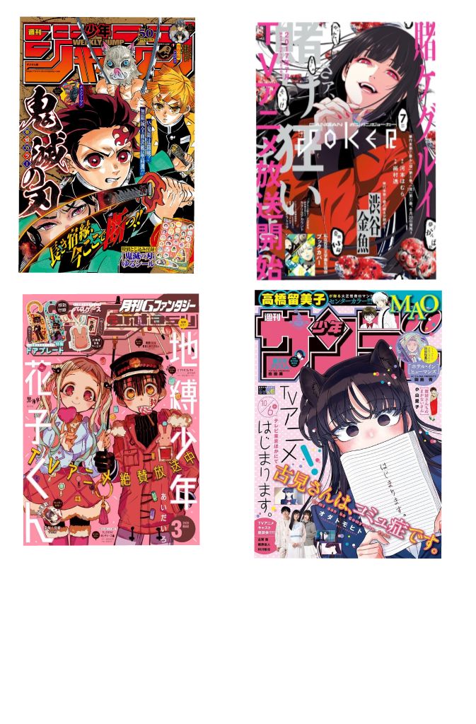 three anime covers with characters on them