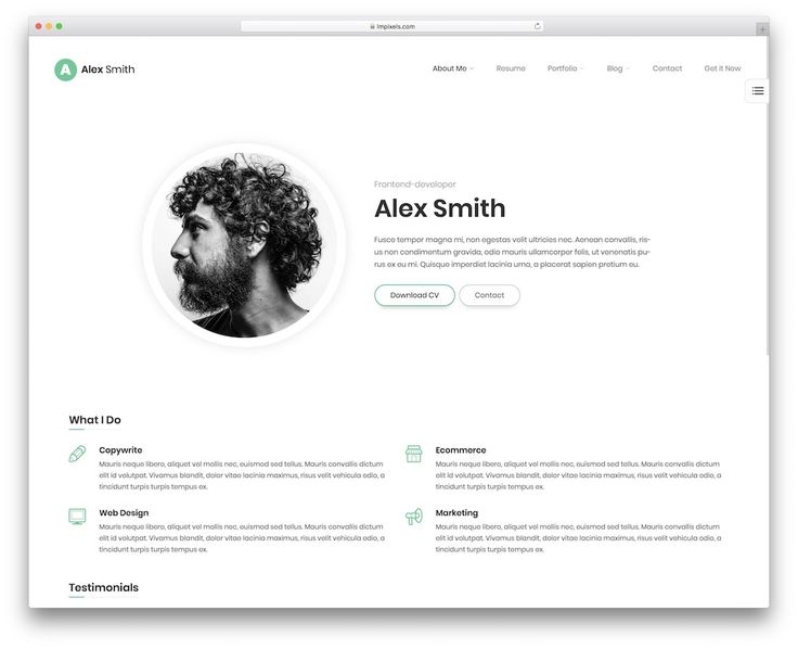 the website page for alex smith