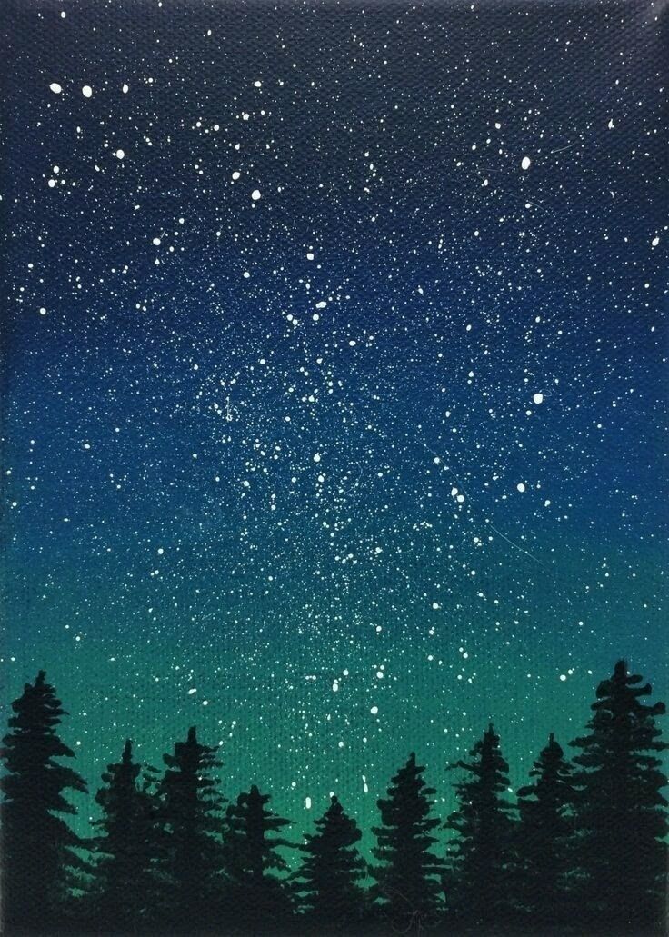 the night sky is filled with stars and trees