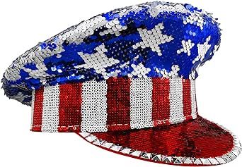 Nicky Bigs Novelties Iridescent Patriotic USA 4th of July American Flag Sequins Military Captain Hat Disco Halloween Costume, Uncle Sam Costume, Steampunk Festival, Red Costume, Bachelorette Party Bride, Festival Hat, Halloween Costume Accessories, Costume Hats, Cool Hats