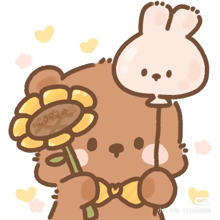 a drawing of a teddy bear holding a flower