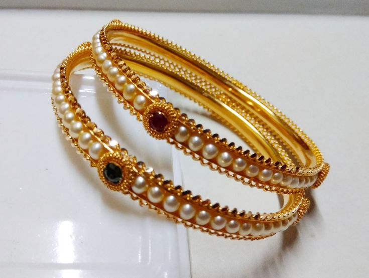 9844692401 Moti Bangles Design, Pearl Bangles Indian Gold, Pearl Bangle Designs, Gold Pearl Bangles, Bangles Jewelry Designs Gold, Jewelry Designs Gold, Pearls Bangles, Pearl Bangles Gold, Pearl Bangles