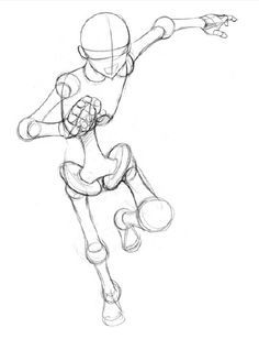 a drawing of a soccer player in the air with his arm out and one foot on the ground