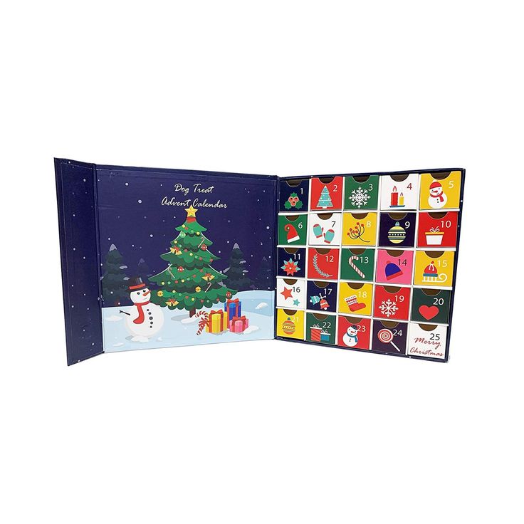 an open christmas card with a tree on it