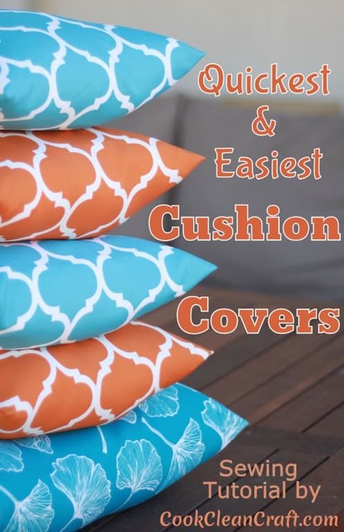 four pillows stacked on top of each other with the words quickest and easyest cushion covers