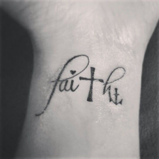 a small wrist tattoo with the word faith on it