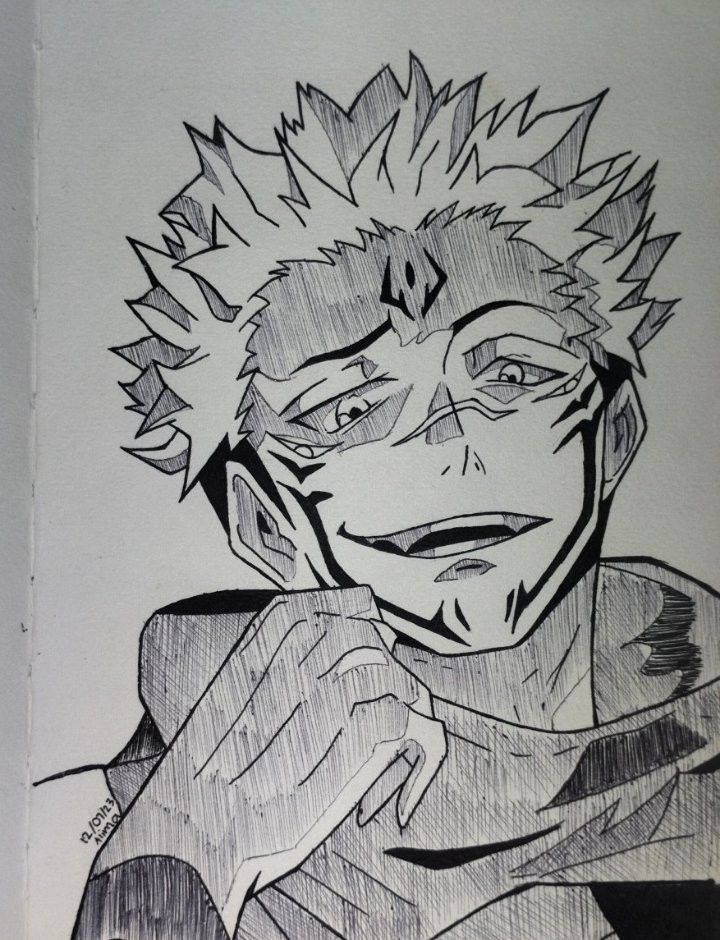 a drawing of an anime character with his hand on his face