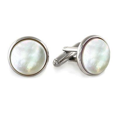 Pearl-Faced Cufflinks Elegant Silver Cufflinks, Sterling Silver Cufflinks For Formal Wear, Elegant Sterling Silver Cufflinks For Formal Occasions, Elegant White Gold Cufflinks With Polished Finish, White Gold Cufflinks For Business, Classic Round Sterling Silver Cufflinks, Elegant White Cufflinks For Business, Elegant Adjustable Silver Cufflinks, Elegant Clip-on Cufflinks For Business