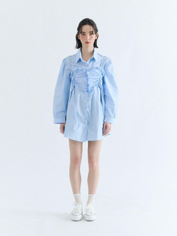 Composition : cotton 100%Color : blueCountry of Origin : Republic of Korea Blue Mini Dress For Daywear, Blue Cotton Mini Dress For Day Out, Light Blue Cotton Mini Dress For Day Out, Cotton Long Sleeve Mini Dress For Daywear, Long Sleeve Cotton Mini Dress For Daywear, Blue Long Sleeve Shirt Dress For Casual Wear, Chic Light Blue Shirt Dress For Daywear, Light Blue Cotton Shirt Dress For Work, Chic Blue Shirt Dress For Dress Down