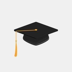 a black graduation cap with a yellow tassel on it's end is shown