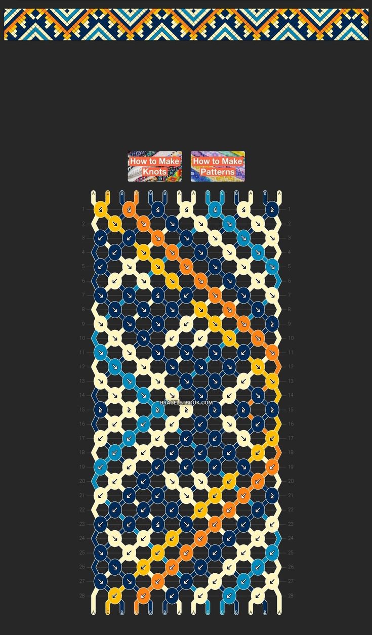 an image of a cross stitch pattern in blue, yellow and orange colors on a black background