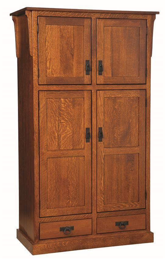 a wooden armoire with two doors and drawers