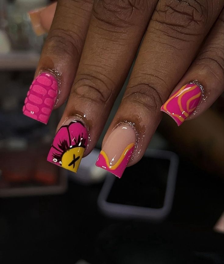 Pink Nails With Designs, Acrylic Toe Nails, Hard Nails, Colored Acrylic Nails, Work Nails, Dope Nail Designs, Short Square Acrylic Nails, Long Acrylic Nails Coffin, Acrylic Nails Coffin Pink