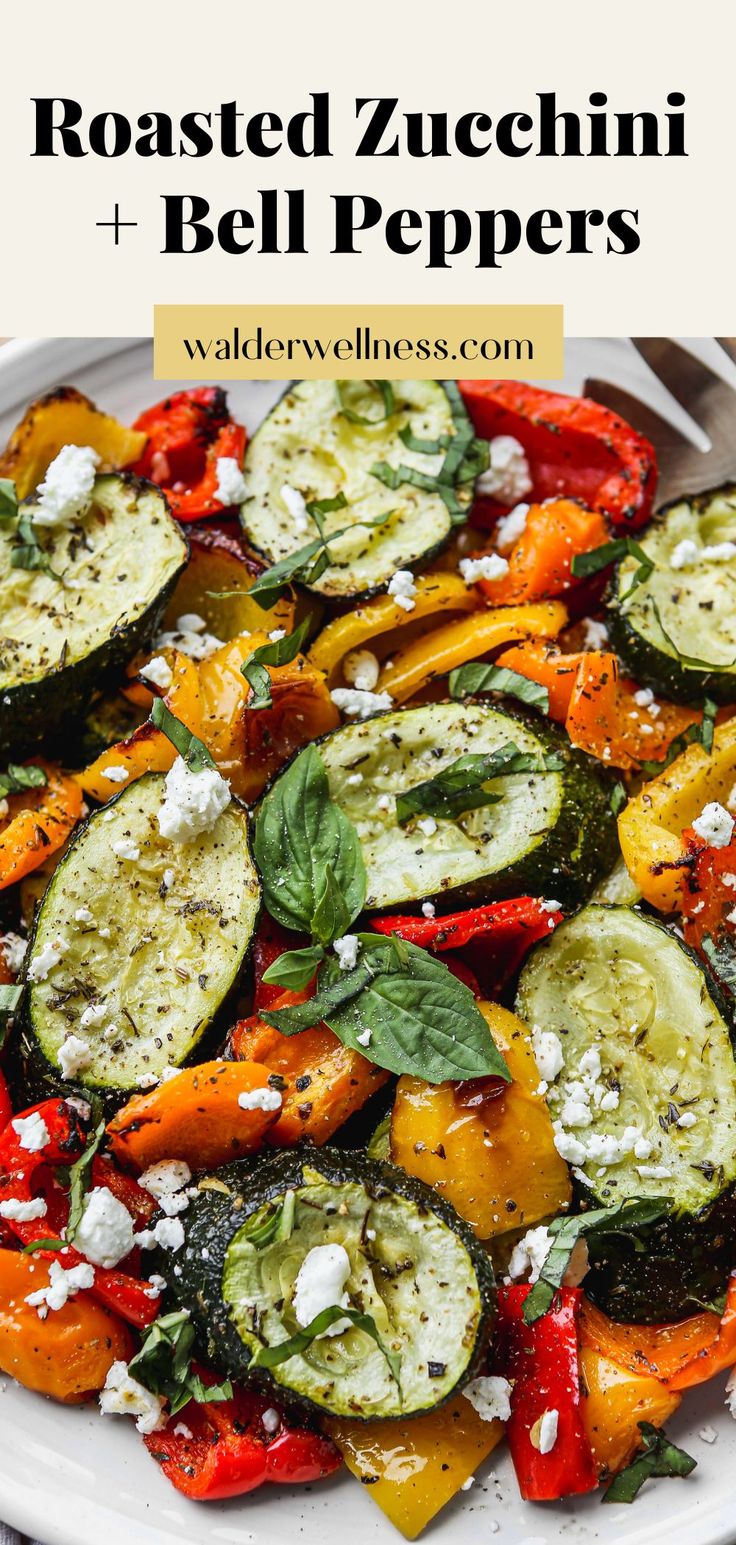 Roasted bell peppers and zucchini on a serving plate. Bell Pepper Side Dish, Courgette Recipe, Zucchini Side Dish Recipes, Oven Roasted Zucchini, Zucchini Side Dishes, Sandwich Salad, Roasted Zucchini, Vegetable Side Dish, Roast Zucchini