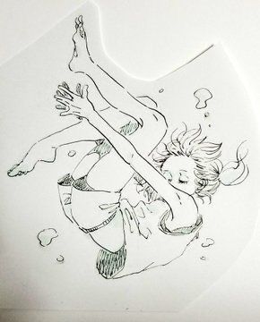 a drawing of a girl diving in the water