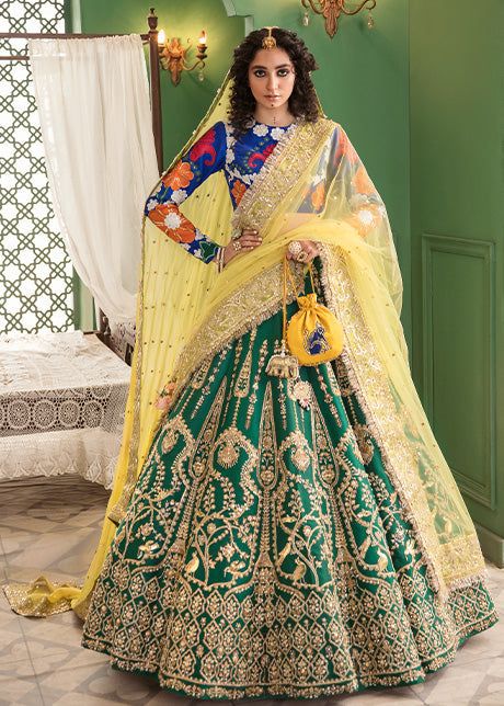 Green Blue Bridal Lehenga Choli for Indian Bridal Wear Green Bridal Lehenga, Blue Bridal Lehenga, New Lehenga, Green Lehenga Choli, Choli Dress, Bridal Dupatta, Pakistani Couture, Green Lehenga, Gown Bridal