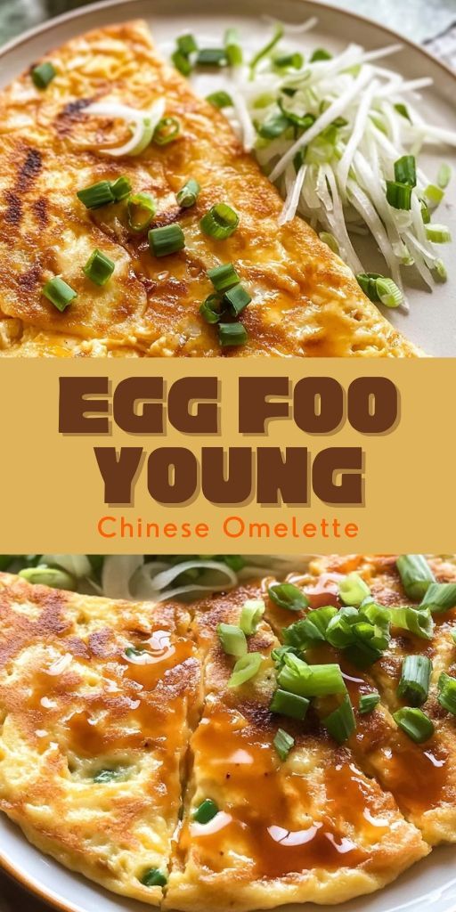 egg foo young omelette on a plate with green onions