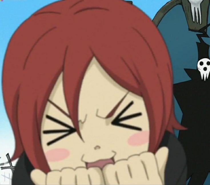 an anime character with red hair and black eyes holding his hands to his face while looking at the camera