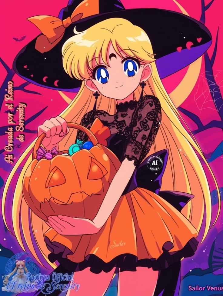 a girl in a witch costume holding a pumpkin