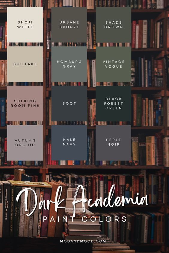 bookshelves with different shades of gray and white in the background, text reads dark addernia pain colors