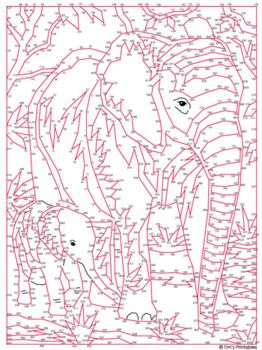 an elephant and its baby are depicted in this pattern for the coloring book, which is available