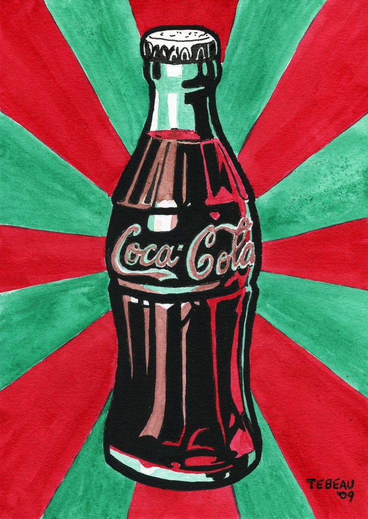 a painting of a coca cola bottle on a red and green background