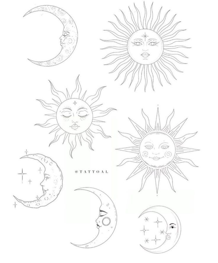 the sun, moon and stars are drawn in pencil