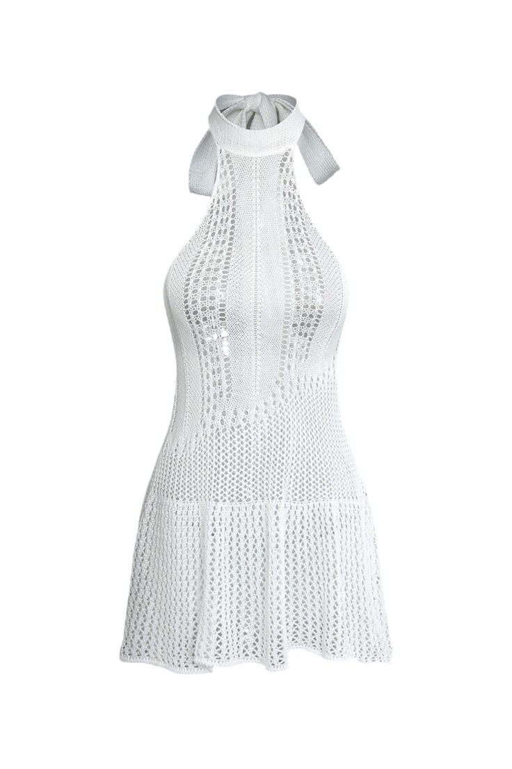 This dress boasts high elasticity. perfect for slim-fit silhouettes. The spaghetti strap sleeve style and halter neckline are elegantly complemented by a bandage decoration. The solid pattern. made of a blend of polyester and spandex. is knit for ultimate comfort. Perfect for warm summer days. this pullover dress falls above the knee and is designed to accentuate your natural figure. With an elastic waistline and sleeveless design. this dress is a must-have addition to your wardrobe. Vacation Dresses Beach, Sets Outfit, Womens Beach Fashion, Vacation Dress, Maxi Knit Dress, Elegant Chic, Summer Knitting, Vacation Dresses, Embroidery Dress