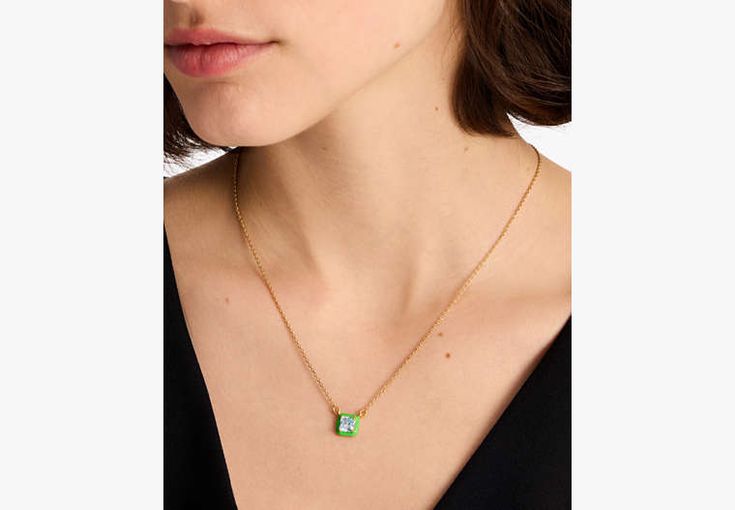 A playful pop for your look: this stunning pendant necklace. | Kate Spade Brighten Up Pendant Chic Green Jewelry For Gifts, Square Pendant Necklace With Detachable Feature, Trendy Kate Spade Jewelry For Party, Detachable Square Pendant Necklace, Trendy Kate Spade Party Jewelry, Chic Kate Spade Jewelry For Party, Chic Kate Spade Party Jewelry, Kate Spade Pendant Necklace Gift, Kate Spade Pendant Necklace For Gift