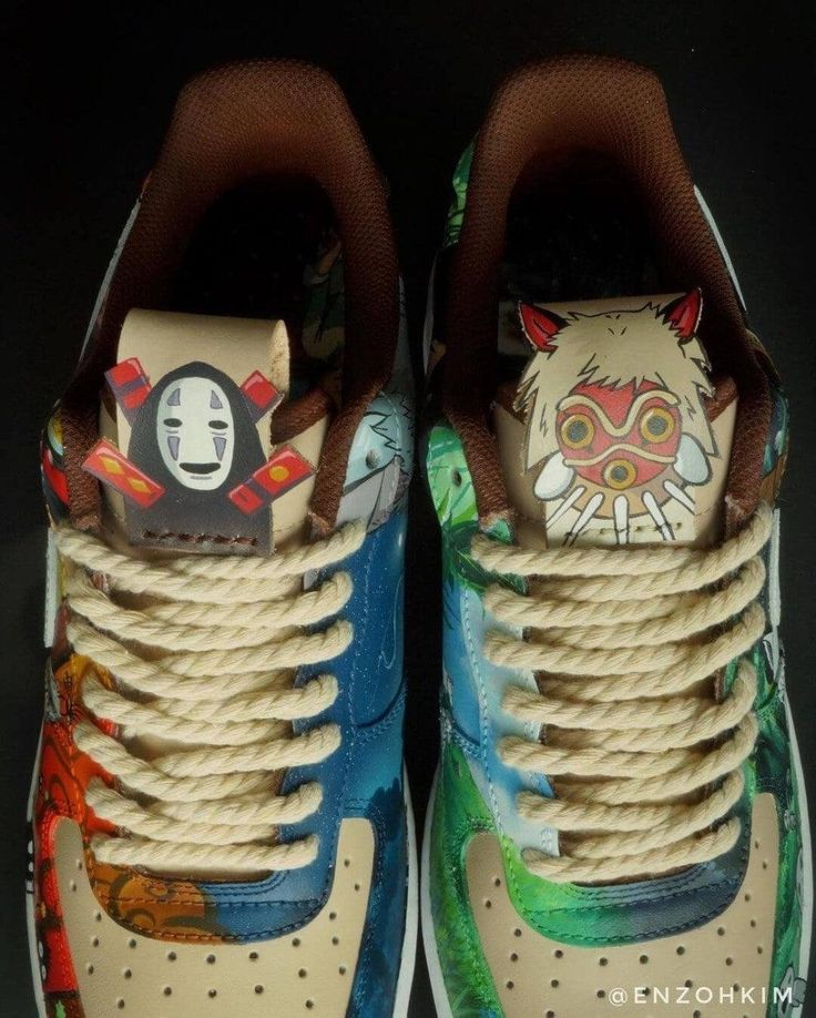 Introducing the Princess Mononoke And Spirited Away Anime Custom Air Force 1. These custom Air Force 1 shoes feature iconic designs from the beloved films Princess Mononoke and Spirited Away. Stand out with these unique and stylish shoes, perfect for any fan of Studio Ghibli. Limited edition, get yours now! The perfect gift for friends, family, that special someone, or yourself ✨ - Exactly as shown in the pictures. - Brand New & Authentic. 💯 - Hand Painted with attention to detail. 👨‍🎨 - Waterproof and Flexible. ❤️ - Unisex model. Please refer to the Size Chart. - Free Worldwide Shipping. ✈︎ Princess Mononoke Mask Art, Shoe Artwork, Shoes Painting, Nike Air Force 1 Custom, Shoes Air Force, Diy Sneakers, Hand Painted Gifts, Unique Sneakers, Air Force 1 Custom