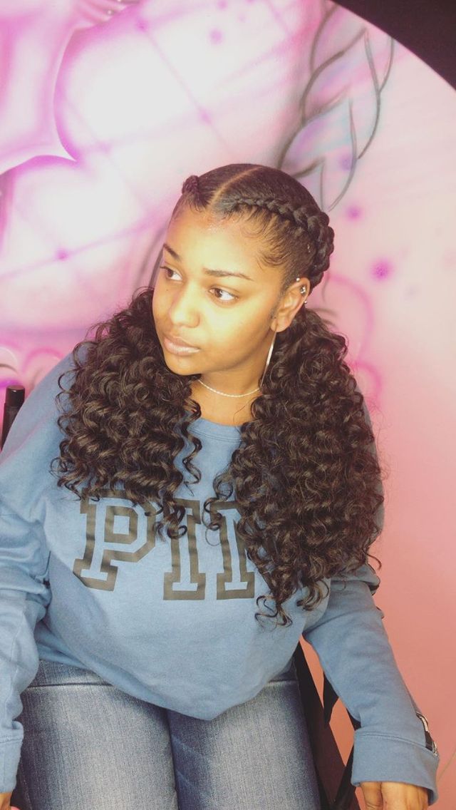 Braids With Curly Ponytail, Fake Hair Braids, 2 Feed In Braids, Sleek Braided Ponytail, Best Dad Shirt, Feed In Braids, Natural Hair Weaves, Two Braid Hairstyles, 2 Braids