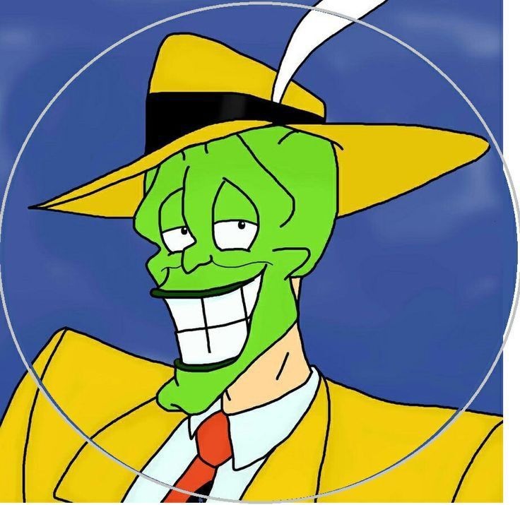 an animated image of a man wearing a yellow hat and green face paint on his face