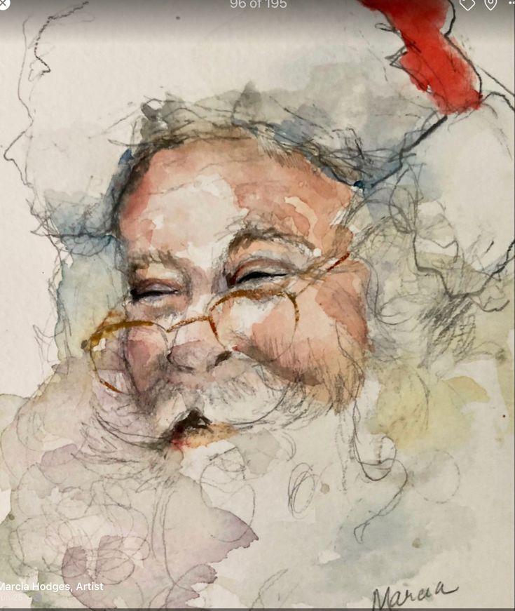 a watercolor painting of an old man's face with glasses and a beard