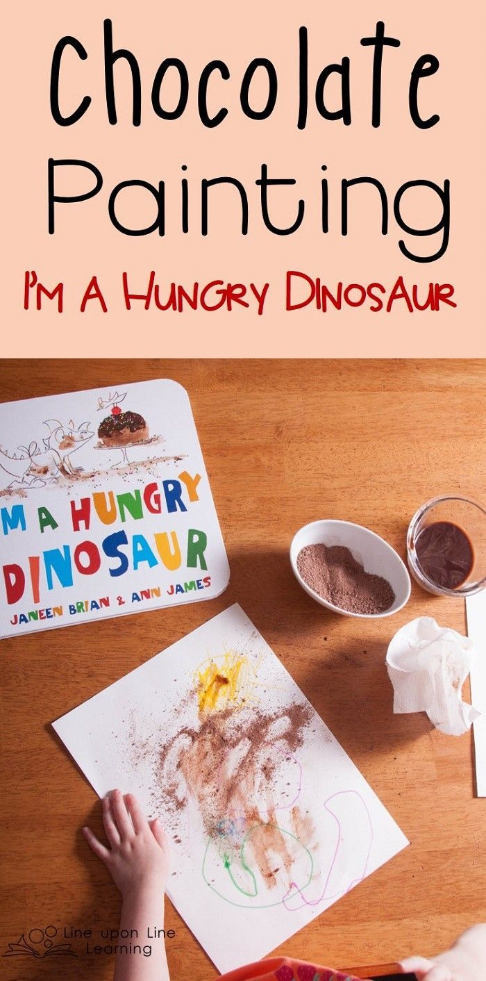 chocolate painting for kids with the words i'm a hungry dinosaur in front of it