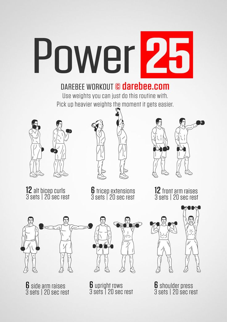 the power 25 workout poster shows how to use dumbs and pull ups for an upper body