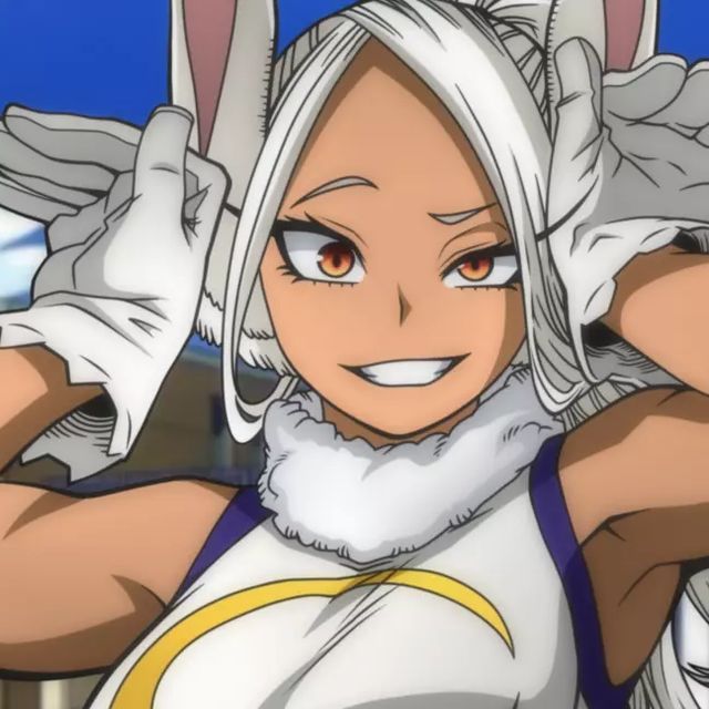 an anime character with white hair and orange eyes wearing bunny ears, holding her hands behind her head