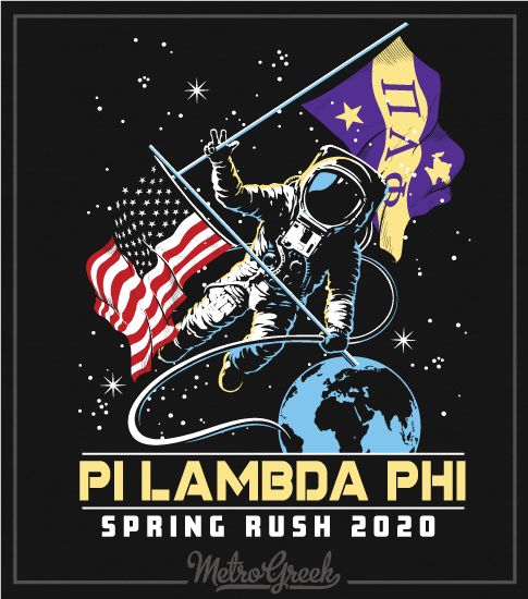 an astronaut is holding the american flag on top of a planet with text that reads, plamba ph spring rush 2020