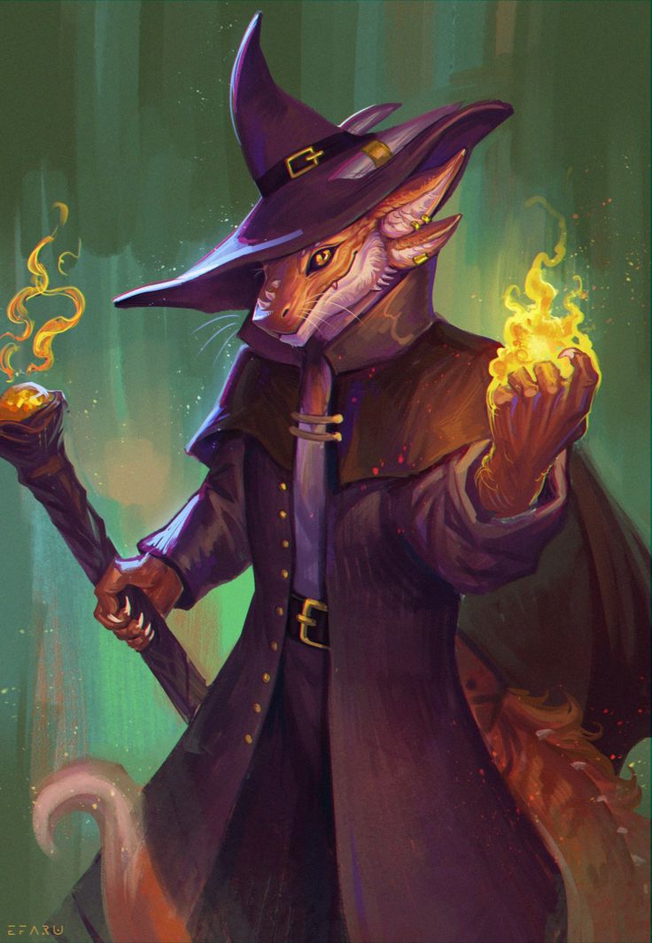 a painting of a cat dressed as a wizard holding a caulder with fire coming out of it